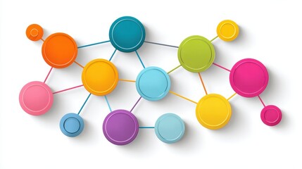 Obraz premium A creative mind map chart clipart, brainstorming process element, colorful connected nodes, flat design, isolated on white background.