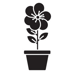 Simple black and white flower in a pot minimalist vector illustration for designs