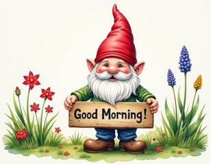 Obraz premium Good Morning Garden Gnome Illustration
