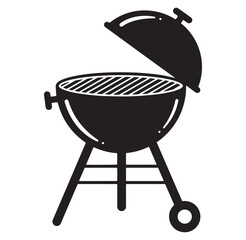 Simple black and white vector illustration of a classic charcoal grill for outdoor cooking