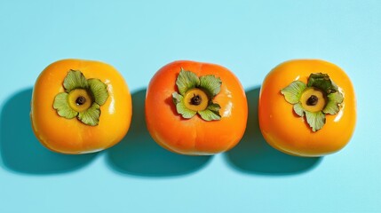 Persimmons on a Turquoise Background for Food Photography and Design Projects