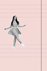 Sketch 3d art pop image collage of happy businesswoman businessman stand rope copybook development aim achievement progress