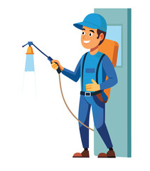 Professional pest control worker in uniform with equipment
