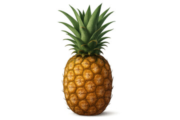 Whole fresh pineapple standing upright isolated on transparent background