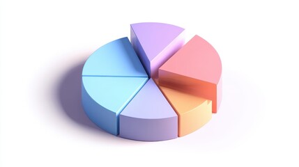 Fototapeta premium A pie chart with shadows clipart, data analytics element, 3D isometric render, cool tones, isolated on white background.