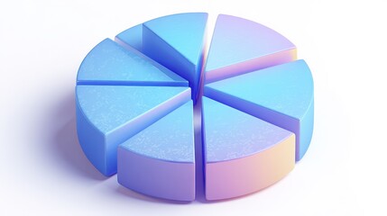 Obraz premium A pie chart with shadows clipart, data analytics element, 3D isometric render, cool tones, isolated on white background.
