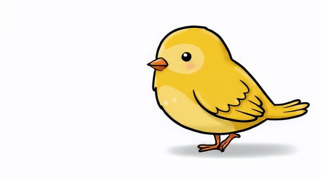 Illustration of a cute yellow bird with closed eyes, walking on a white background