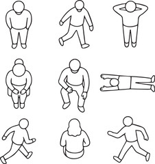 Stylized Human Silhouette Poses – Black Line Vector Set