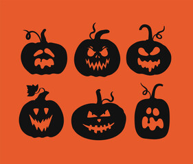 Jack o Lantern face design template. Halloween Pumpkin scary creepy face.