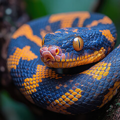 Fototapeta premium Yellow and black snake with tongue out.