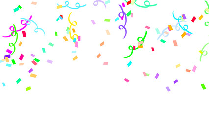 Colourful confetti pieces falling on transparent background. Festive celebration decoration for parties, events, holidays, birthdays, and New Year’s design