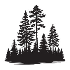 Fototapeta premium Black and white illustration of detailed pine forest with a rustic and vintage aesthetic