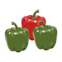 Green and red peppers on a white background