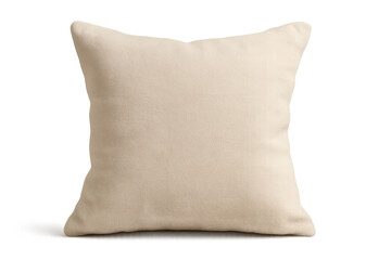 Beige square throw pillow isolated on transparent background, soft and comfortable