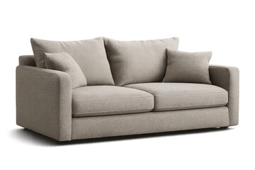 Fototapeta premium Modern beige two-seater fabric sofa isolated on a transparent background