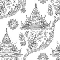 Vector art of seamless pattern with traditional cambodian ornament for textile, wallpaper, and design
