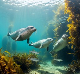 sea seals swimming