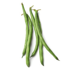 Fresh pea pods isolated on white, top view