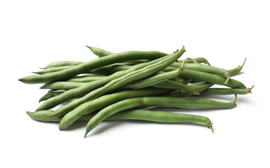 Pile of fresh pea pods isolated on white
