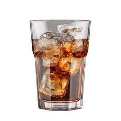 Drink cola with ice in glass on transparent background