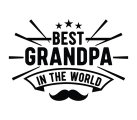 Best grandpa in the world vector graphic, stars and mustache illustration, family and love design, fatherly and gift concept