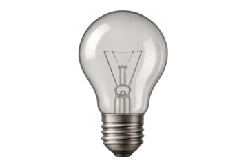 Single clear glass incandescent light bulb isolated on transparent background