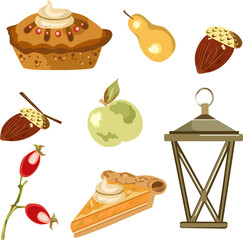 Composition of fruits and vegetables for Thanksgiving vector illustration