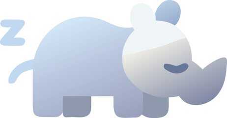 A rhino peacefully sleeping on a plain white background, showcasing its large body and distinctive horn.