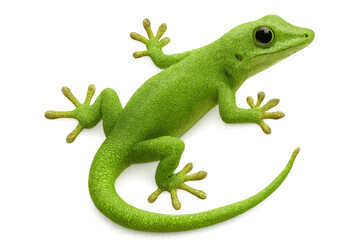 Vibrant green gecko reptile, isolated on a transparent background, studio shot