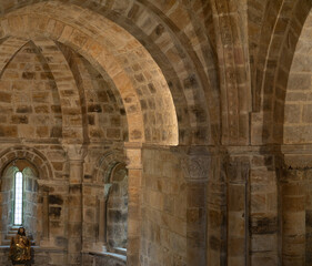 Collegiate Church of San Salvador de Cantamuda in the municipality of La Pernía in the Palencia Mountains. Province of Palencia, Castile and Leon, Spain. Europe