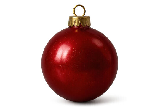 Shiny red Christmas bauble ornament isolated on transparent background