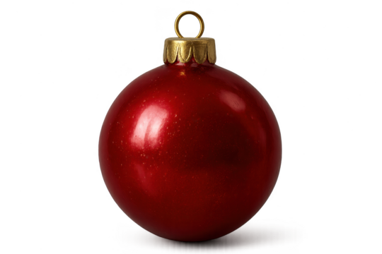 Shiny red Christmas bauble ornament isolated on transparent background - Powered by Adobe