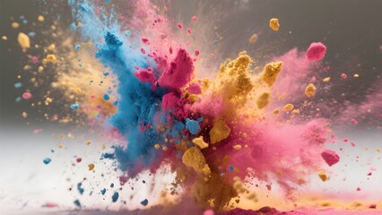 파란색분홍색노란색컬러파우더폭발순간