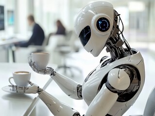 A robot is doing a service in the canteen.