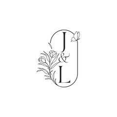 wedding initial concept alphabet caligraphic style monogram letter luxury minimalist logo design JL