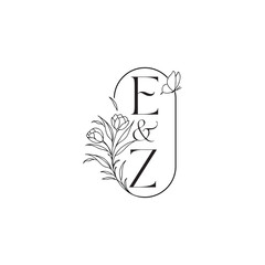 wedding initial concept alphabet EZ luxury minimalist logo design caligraphic style monogram letter