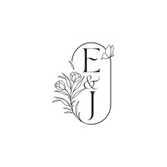 wedding initial concept alphabet EJ luxury minimalist logo design caligraphic style monogram letter
