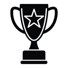 Black silhouette of a trophy with a star inside a circle on a white background award winner