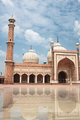 Fototapeta premium Jama Masjit or Friday Mosque in Delhi, India. Jama Masjid is Delhi’s principal mosque, the place where the city’s Muslims traditionally gather for Friday communal prayer