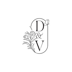 wedding initial concept alphabet DV luxury minimalist logo design caligraphic style monogram letter