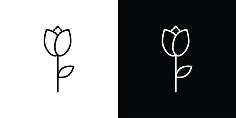 Line Art Tulip Flower Isolated on White and Black Backgrounds