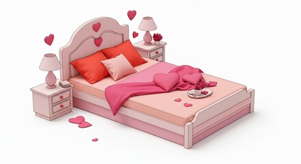 Pink romantic bedroom scene illustration