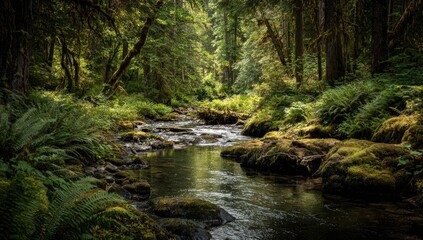 Obraz premium Lush forest stream scene