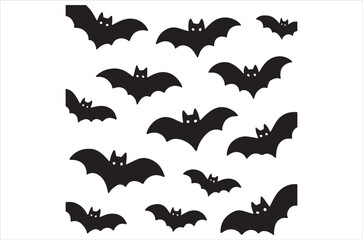 Fototapeta premium Halloween bats silhouettes set. Isolated vector winged vampire animal black shapes on white background. Creepy and spooky fauna creatures group, monochrome icons, simple signs or pictograms