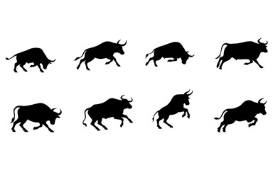Dynamic Bull Silhouettes Showcase Strength and Power