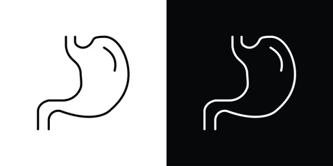 Human Stomach Icon in Line Art Style Isolated on White and Black Backgrounds