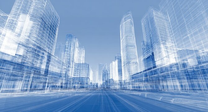 Perspective view of city buildings - Powered by Adobe