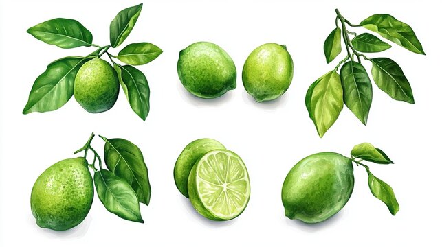 Set of lime fruits isolated on a white background with a clipping path png