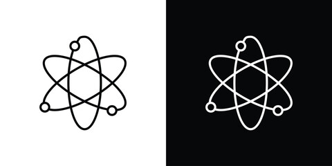 Atom Icon in Line Art Style Isolated on White and Black Backgrounds