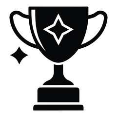 Black trophy with star award and sparkle icon on white background winner champion